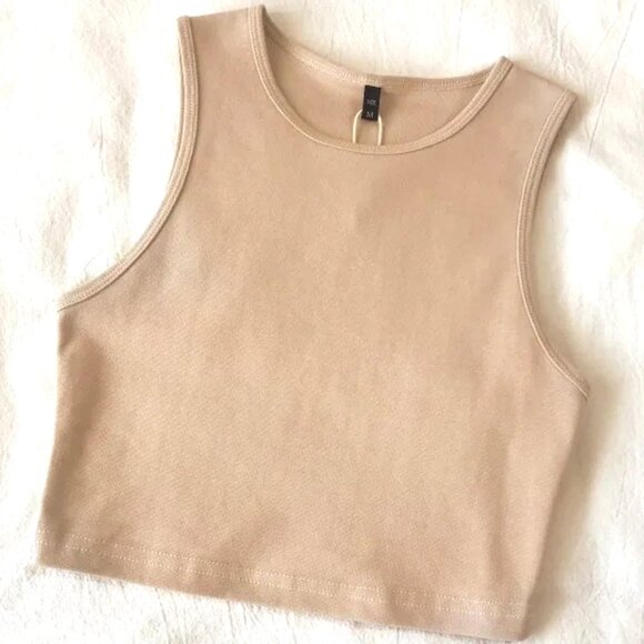 APRICOT COLOR RACERBACK CROPPED TANK TOP 100% COTTON SIZES L & XL LAYERING PIECE - Picture 1 of 1